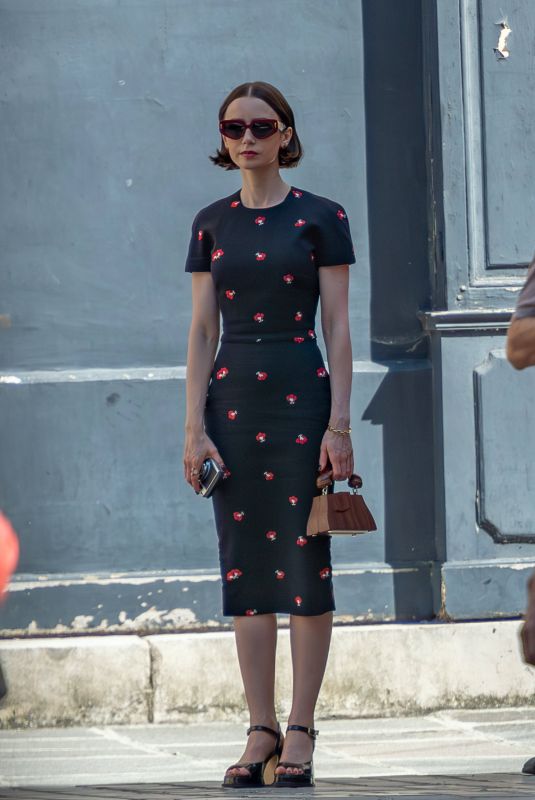 LILY COLLINS on the Set of Emily in Paris Fifth Season in Paris 06/18/2025