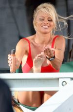 PAMELA ANDERSON in Swimsuit at Baywatch Reshoot on in Malibu, September 2007