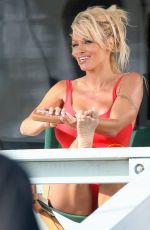 PAMELA ANDERSON in Swimsuit at Baywatch Reshoot on in Malibu, September 2007
