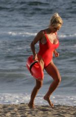 PAMELA ANDERSON in Swimsuit at Baywatch Reshoot on in Malibu, September 2007