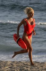 PAMELA ANDERSON in Swimsuit at Baywatch Reshoot on in Malibu, September 2007