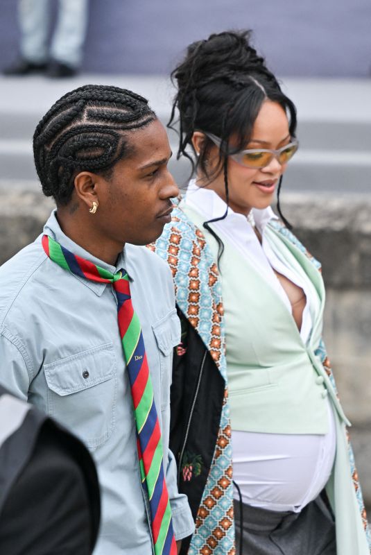 Pregnant RIHANNA and ASAP Rocky at Dior Homme Menswear Spring/Summer 2026 Show at Paris Fashion Week 06/27/2025