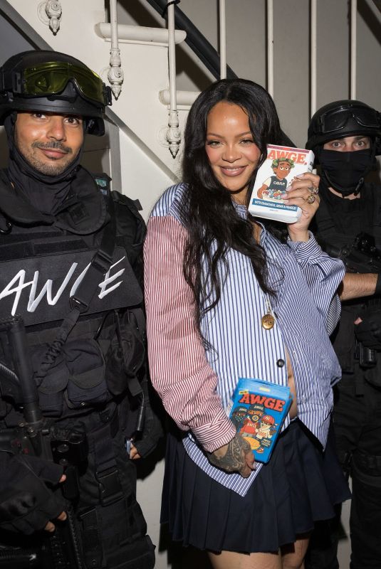 Pregnant RIHANNA at AWGE Menswear Spring/Summer 2026 Show at Paris Fashion Week 06/27/2025