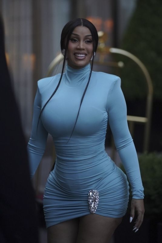 CARDI B in a Blue Dress Out in Paris 07/05/2025