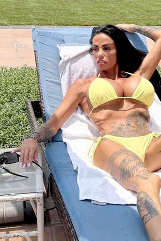 KATIE PRICE in a Yellow Bikini on Holiday in Dubai 07/04/2025