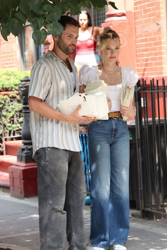 MEGHAN FAHY and Penn Badgley on the Set of You Deserve Each Other in Brooklyn 07/11/2025