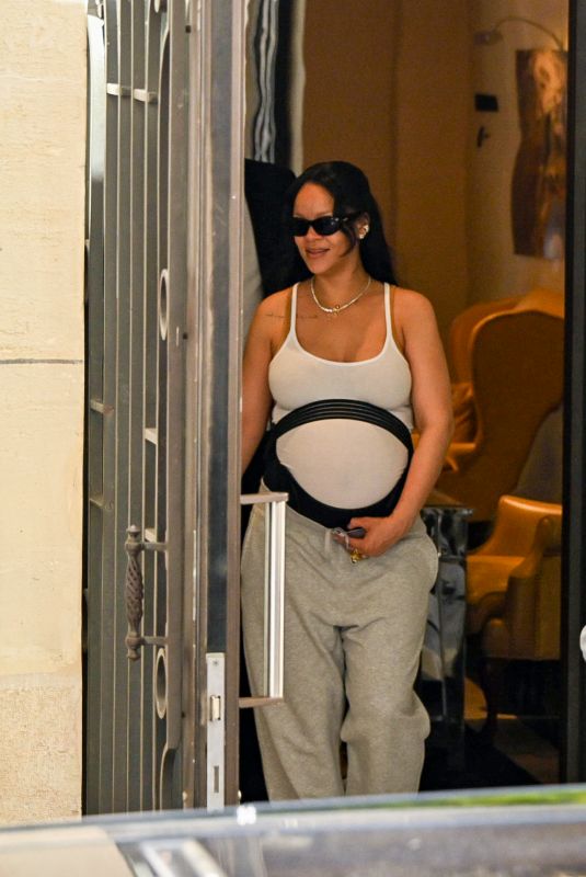 Pregnant RIHANNA and A$AP Rocky Leaves Le Royal Monceau Hotel in Paris 07/03/2025