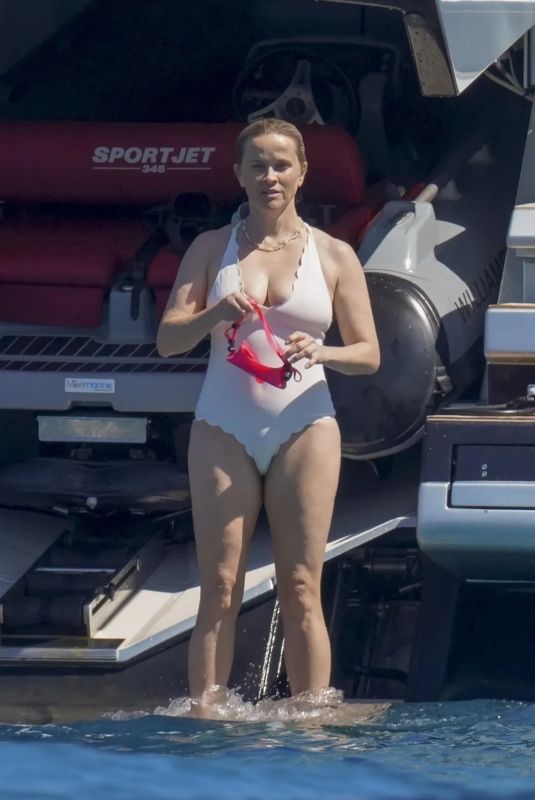 REESE WITHERSPOON in Swimsuit at a Yacht in St Tropez 07/14/2025