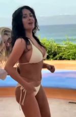 SALMA HAYEK Dancing in a White Bikini 07/23/2025