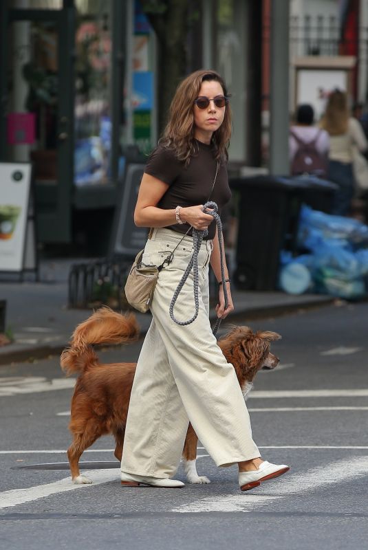 AUBREY PLAZA Out with Her Dog in New York City 08/27/2025