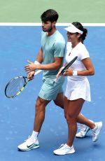 EMMA RADUCANU and Carlos Alcaraz at First Round of US Open Mixed Doubles at Flushing Meadows 08/19/2025