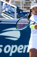 EMMA RADUCANU at a Practice Session on Media Day at US Open at Flushing Meadows 08/22/2025