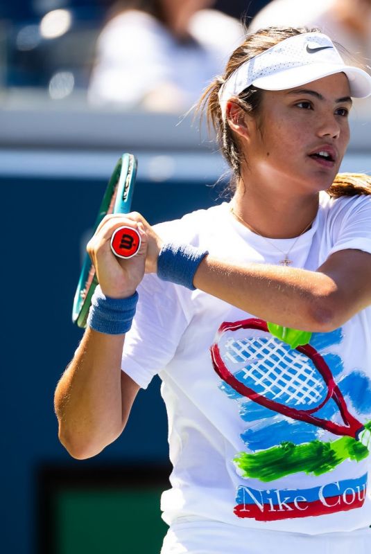 EMMA RADUCANU at a Practice Session on Media Day at US Open at Flushing Meadows 08/22/2025