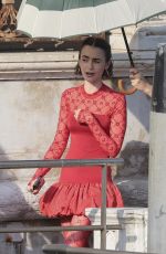 LILY COLLINS Filming Emily in Paris in Venice 08/16/2025