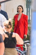 LILY COLLINS on the Set of Emily in Paris in Paris 08/05/2025