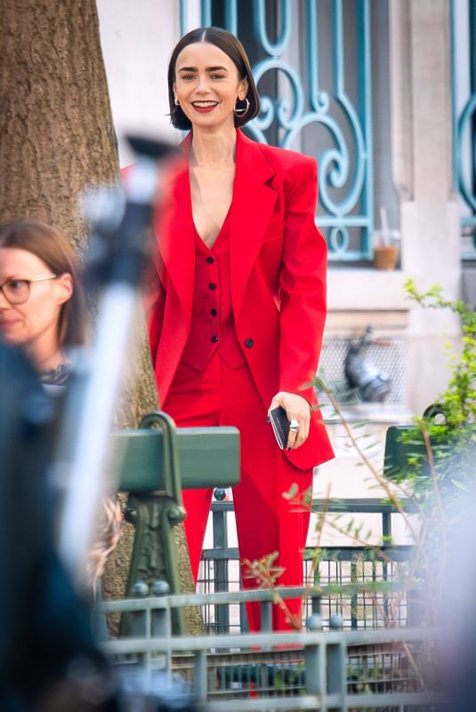 LILY COLLINS on the Set of Emily in Paris in Paris 08/05/2025