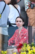 LILY COLLINS on the Set of Emily In Paris in Venice 08/15/2025