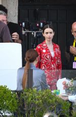 LILY COLLINS on the Set of Emily In Paris in Venice 08/15/2025