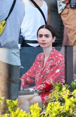 LILY COLLINS on the Set of Emily In Paris in Venice 08/15/2025