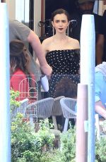 LILY COLLINS on the Set of Emily In Paris in Venice 08/15/2025