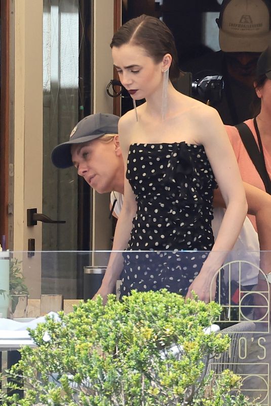 LILY COLLINS on the Set of Emily In Paris in Venice 08/15/2025
