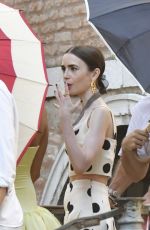 LILY COLLINS on the Set of Emily in Paris in Venice 08/18/2025