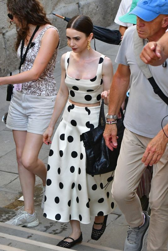 LILY COLLINS on the Set of Emily in Paris in Venice 08/18/2025