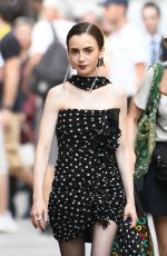 LILY COLLINS on the Set of Emily In Paris in Venice 08/19/2025