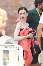 LILY COLLINS on the Set of Emily In Paris in Venice 08/19/2025