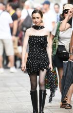 LILY COLLINS on the Set of Emily In Paris in Venice 08/19/2025