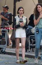 LILY COLLINS on the Set of Season 5 of Emily in Paris in Paris 08/04/2025