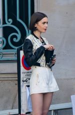 LILY COLLINS on the Set of Season 5 of Emily in Paris in Paris 08/04/2025