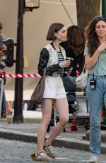 LILY COLLINS on the Set of Season 5 of Emily in Paris in Paris 08/04/2025