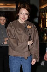 EMMA STONE Leaves Louis Vuitton Private Party at Caviar Kaspia in Paris 09/28/2025