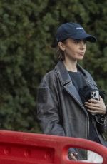 LILY COLLINS on the Set of Close Personal Friends in London 09/21/2025