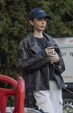 LILY COLLINS on the Set of Close Personal Friends in London 09/21/2025