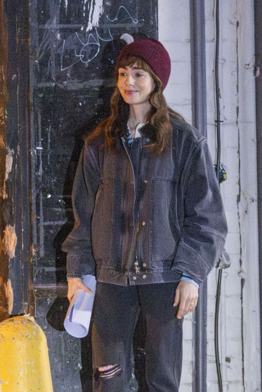 LILY COLLINS on the Set of Close Personal Friends in London 09/26/2025
