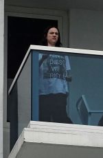 BILLIE EILISH on Her Hotel Balcony After She Was Assaulted During Her Concert in Miami 10/13/2025