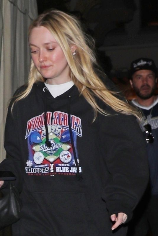 DAKOTA FANNING Leaves Chateau Marmont with Emile Hirsch in West Hollywood 10/28/2025