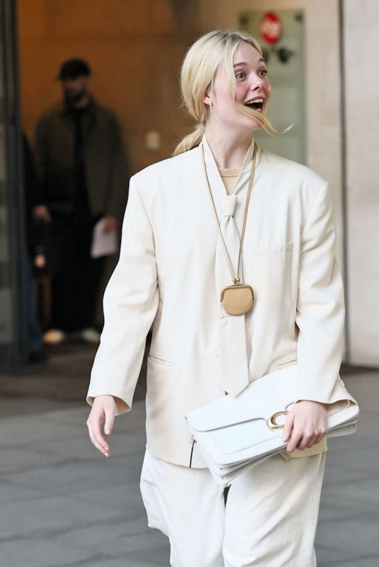 ELLE FANNING Leaves BBC Broadcasting House Studio in London 10/28/2025