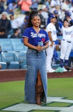 HALLE BAILEY Performs National Anthem at NLCS Game 4 Between Los Angeles Dodgers and Milwaukee Brewers in Los Angeles 10/17/2025