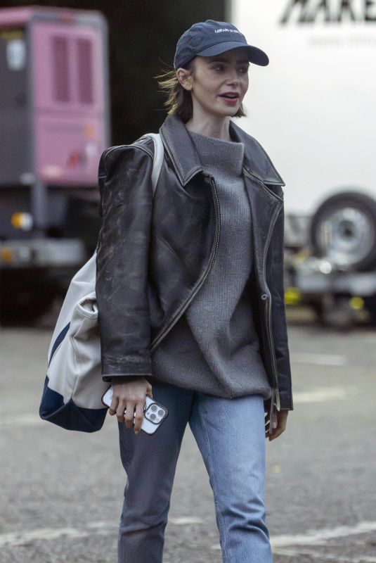 LILY COLLINS on the Set of Close Personal Friends in London 10/07/2025