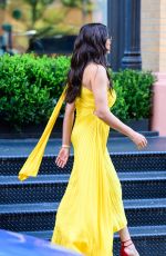 PADMA LAKSHMI in a Bright Yellow Dress Out in New York 10/16/2025