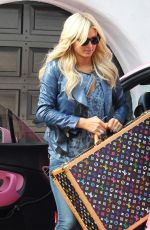 PARIS HILTON in Double Denim Filming a Reality Show in Beverly Hills 12/10/2010