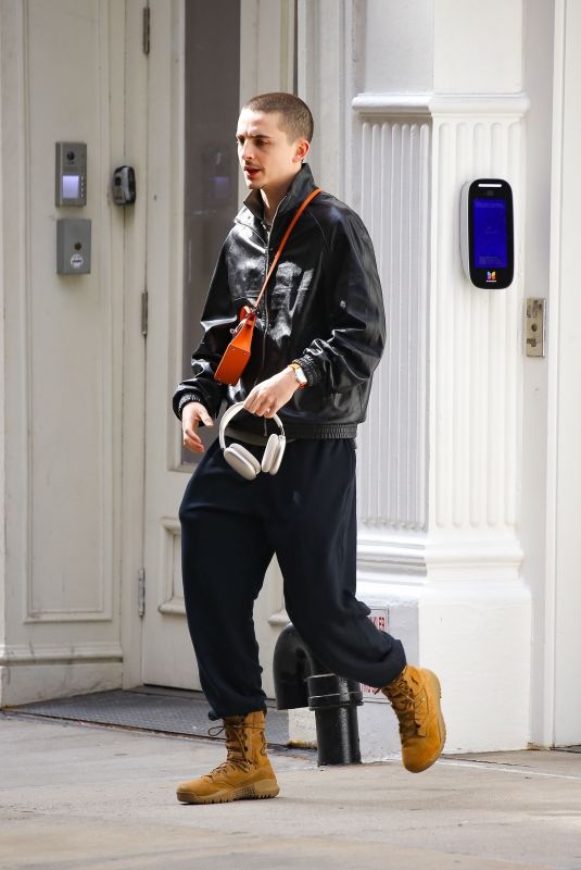 Timothee Chalamet Matches His Hermes Mini Kelly Bag and Watch out in New York 10/10/2025