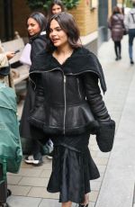 ARIANA GREENBLATT Leaves Her Hotel in a Leather Jacket and Satin Midi Skirt in London 11/05/2025