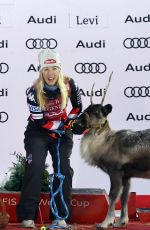 MIKAELA SHIFFRIN with Santa and Reindeer at Women