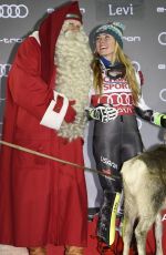 MIKAELA SHIFFRIN with Santa and Reindeer at Women