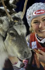 MIKAELA SHIFFRIN with Santa and Reindeer at Women