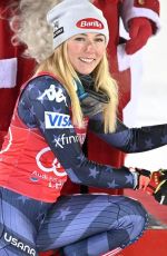 MIKAELA SHIFFRIN with Santa and Reindeer at Women